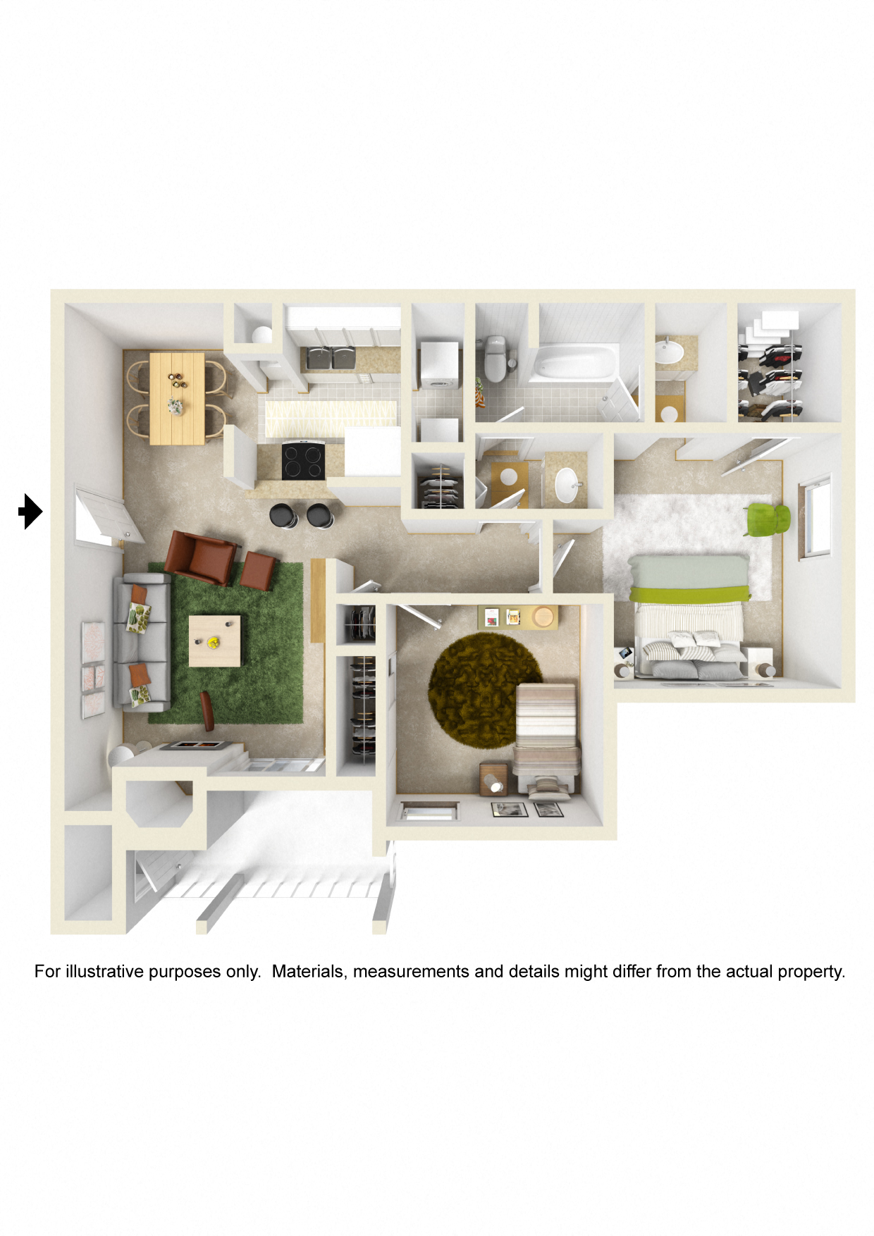 Floor plan for 2 beds, 1 bath, 850 sqft